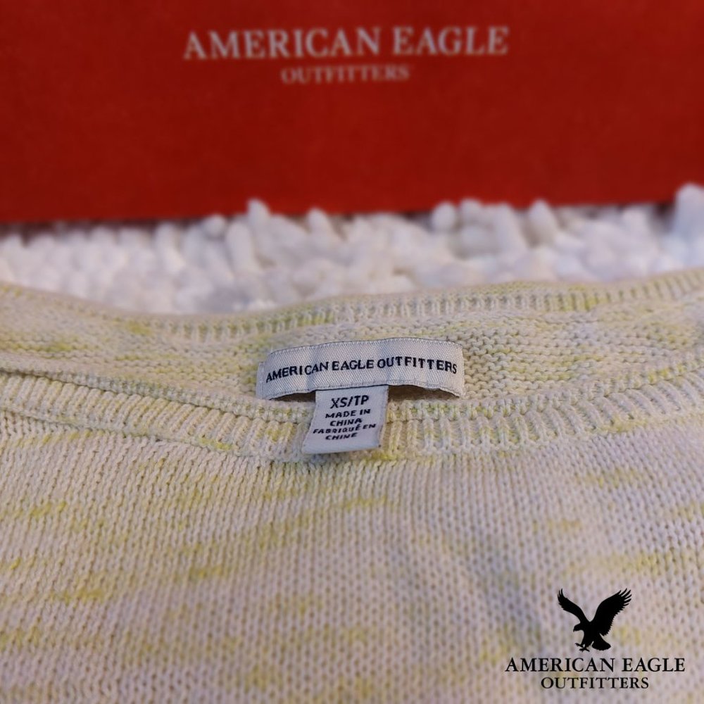American Eagle sweater XS- lightweight- scoopneck- yellow/white - cotton blend - Picture 6 of 8